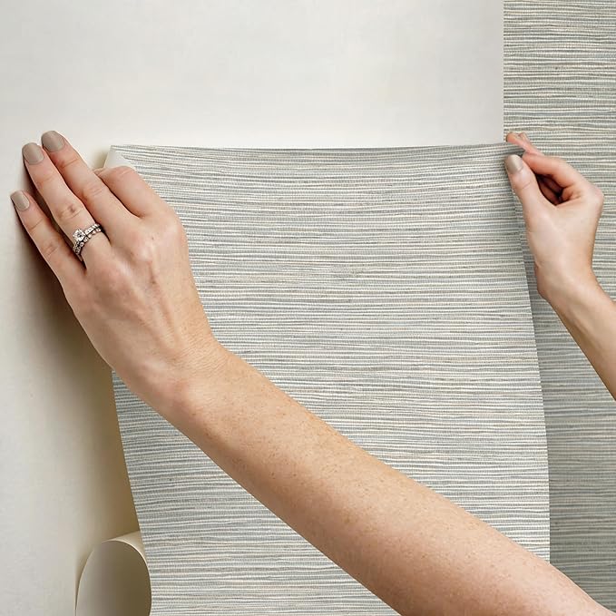 RoomMates Neutral Jade Dimensional Grasscloth Peel and Stick Wallpaper, RMK12683PLW