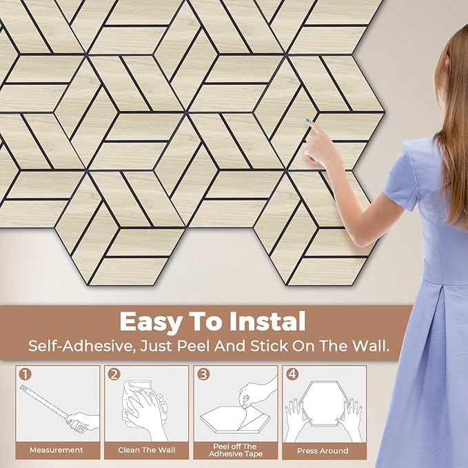 3D Peel and Stick Acoustic Wall Panel – 18-Pack White Maple Soundproof Wood Look Wall Panels for Interior Wall Decor, Hexagon Design