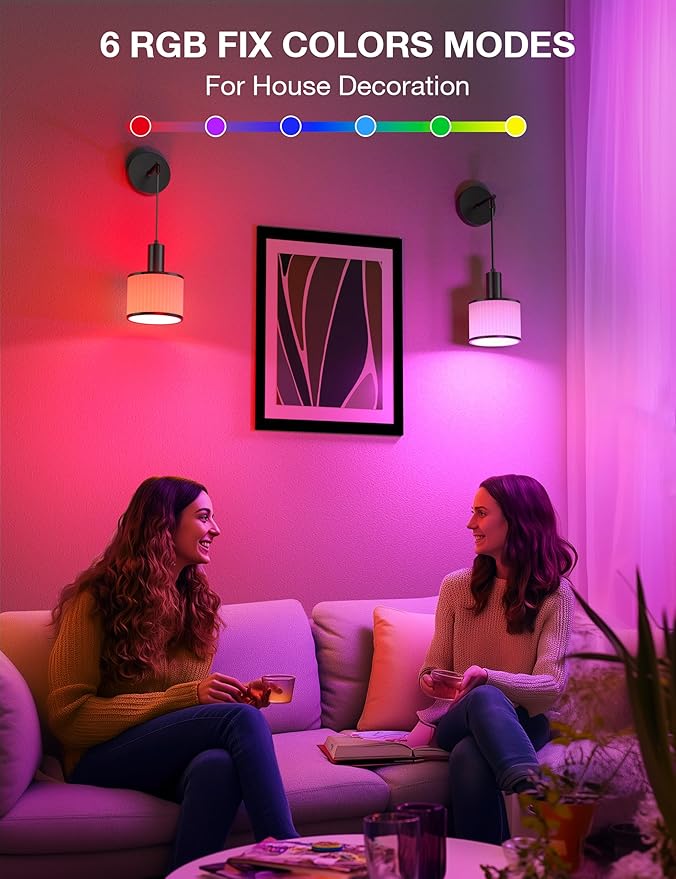 NIORSUN Battery Operated Wall Sconce Set of 2, Black&Off-White Wireless Rechargeable Wall Lights with 5200mAh Dimmable Detachable Bulbs and Remote, 9 Colors Sconces Wall Decor for Bedroom Living Room