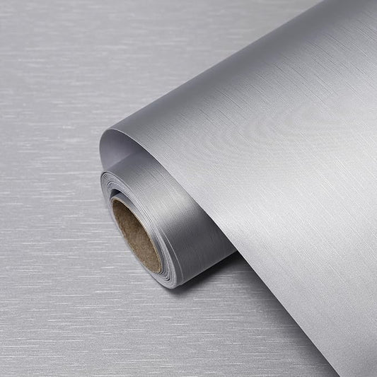 Sliver Peel and Stick Wallpaper 15.7 x 1181 Metallic Textured Contact Paper Modern Self Adhesive Thick Texture Vinyl Waterproof Wall Paper for Bedroom Kitchen Cabinets Fridge