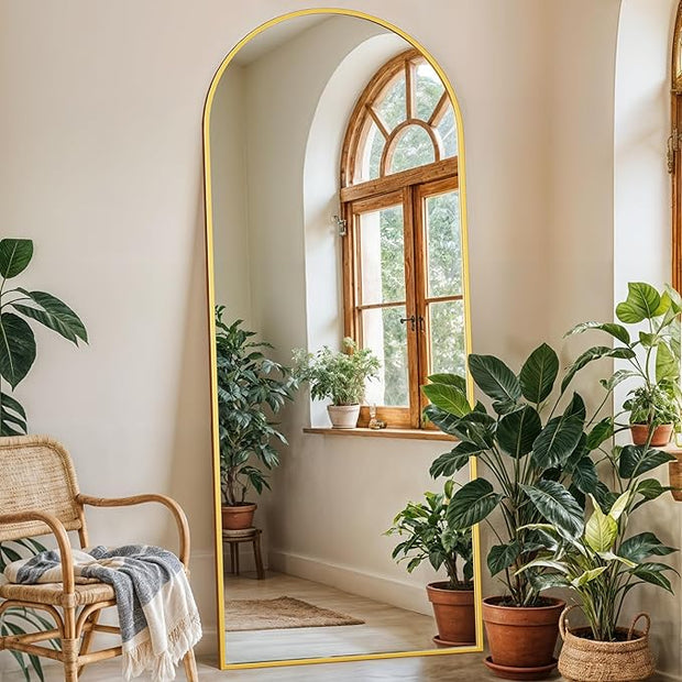 Full Length Mirror, 64" x 21" Arched Full Body Mirror Large Standing Floor Mirrors, Mirrors for Bedroom, Bathroom, Living Room Standing or Wall Leaning, Gold