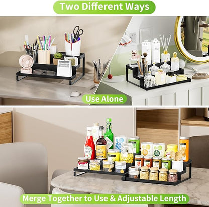RCHYFEED Spice Rack Organizer for Cabinet, Set of 2 Metal 3 Tier Spice Rack 11.8"-22.8" Expandable Display Risers, Seasoning Organizer for Kitchen, Cabinet, Countertop, Pantry Spice Organizer