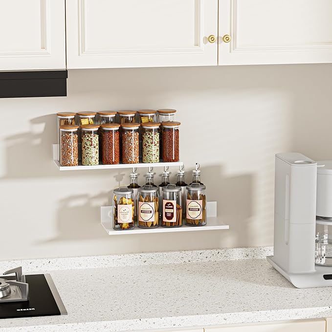 Floating Shelves for Wall 11.8Inch, Metal Adhesive Wall Shelves Set of 2, Modern Floating Shelf Mounted Display Storage for Bedroom, Living Room, Bathroom, Kitchen, Office