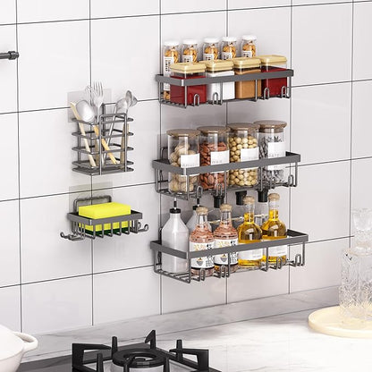 5 Pack Shower Caddy Organizer Rack Shelf for Inside Shower, Self Adhesive Bathroom Wall Storage Basket Rustproof Stainless Steel Large Capacity Shampoo Holder, Dark Grey