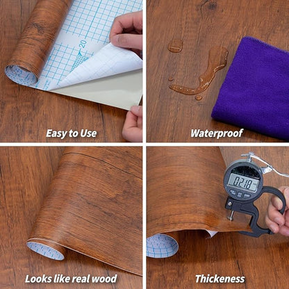 Decoroom Wood Grain Contact Paper with Tools, 17.71" X236" Brown Peel and Stick Wallpaper, Self-Adhesive Wood Wallpaper Removable for Old Furniture Kitchen Cabinets