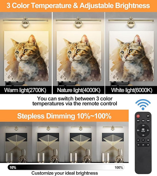 Battery Operated Picture Light, Cordless Art Light with Remote Control, Photo Frame Light with 5000mAh Battery, 3 Color Temperatures & Stepless Dimming for Gallery, Hallway(Antique Bronze, 23.6inch)