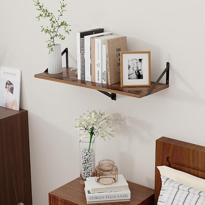 Axeman Deep Floating Shelves - 16 Inch Wide x 12 Inch Deep Walnut Wall Shelves Set of 2 - Rustic Wide Wood Wall Mounted Shelves for Room Decor & Storage