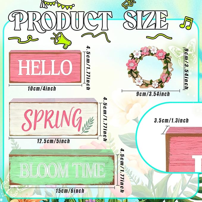 Spring Decoration Wooden Tiered Tray Decor – Rustic Hello Spring Bloom Time Stacked Block Sign with Floral Wreath Topper – Farmhouse Tabletop Spring Decor for Living Room Shelf Kitchen Coffee Bar Entryway Seasonal Home Display