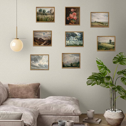 SHENIFY Landscape Framed Canvas Wall Art Vintage Classical Clouds in the Sky Prints Hallway Kitchen Office Decor - 8x10in Natural Framed