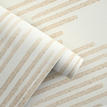 WENMER Beige Wallpaper, Modern Peel and Stick Wallpaper, Striped Wallpaper, Beige Geometric Wallpaper, 17.7''×394'' Contact Paper, Beige Self Adhesive Removable Wallpaper for Bathroom Cabinets Kitchen