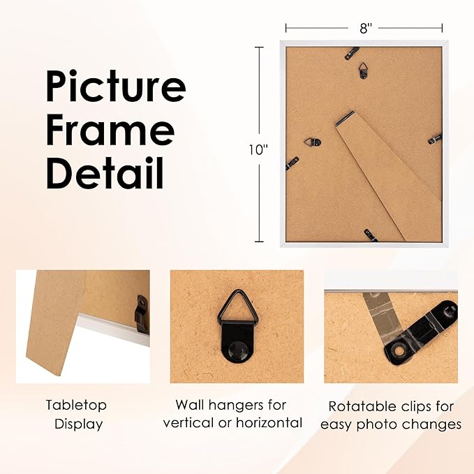FIXSMITH 8x10 Picture Frame, White Photo Frame with HD Plexiglass, Display Pictures 5x7 with Mat or 8x10 Without Mat, Picture Frames Collage for Tabletop or Wall Display, 2 Pack