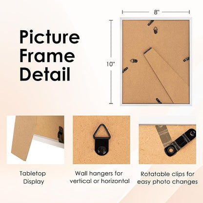 FIXSMITH 8x10 Picture Frame, White Photo Frame with HD Plexiglass, Display Pictures 5x7 with Mat or 8x10 Without Mat, Picture Frames Collage for Tabletop or Wall Display, 2 Pack