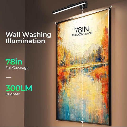 Wireless Picture Lights for Wall, 24in Battery Operated Wall Light for Painting Rechargeable CCT Rotatable Art Gallery Light with Remote Dimmable Timer for Artwork Frame Display Dartboard