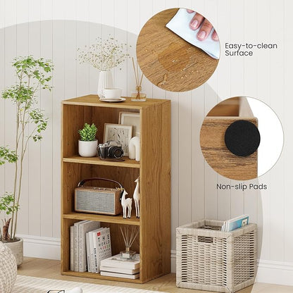 Giantex 3 Shelf Bookcase, Modern Bookshelf Cube Storage Organizer, Open Storage Cabinet Multi-Functional Home Office Bedroom Furniture Display Bookcases, Natural