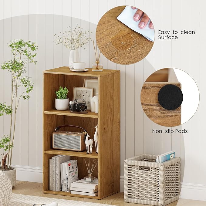 Giantex 3 Tier Bookcases Set of 2, Modern Book Shelves Cube Storage Organizer, Open Storage Cabinet Multi-Functional Home Office Bedroom Furniture Display Bookcases, Natural