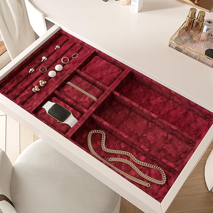 Wallercity Deep Red Velvet Peel and Stick Wallpaper Flocking Fabric Contact Paper for Jewelry Box Dresser Cabinets Self Adhesive Wine-red Felt Flocking Wall Paper for Shelf Liner Drawers 15.8''x236''