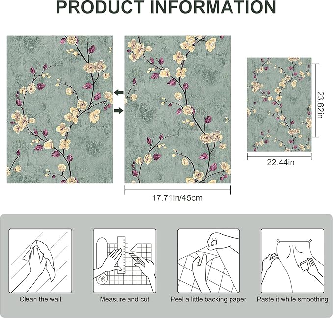 Floral Peel and Stick Wallpaper Flower Tree Contact Paper A Set of 17.5