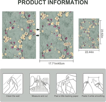 Floral Peel and Stick Wallpaper Flower Tree Contact Paper A Set of 17.5"x480" Self Adhesive Removable Modern Sage Green Wall Paper Decorative Wall Covering Countertop Vinyl Film Roll