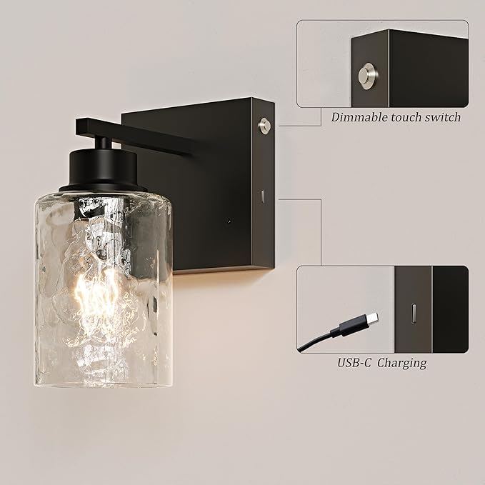 Battery Operated Wall Sconce Set of 2, Black Wireless Wall Lights with Timer Function, Easy Install Dimmable Rechargeable Wall Lamps for Living Room, Bedroom, Hallway, Entryway Decor 3000K