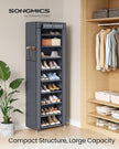 SONGMICS 10-Tier Shoe Rack, Shoe Storage Cabinet with Dustproof Cover, Free-Standing Storage Organizer for Closet, Entryway, Hold 20 Pairs of Shoes, for Sneakers, High Heels, Gray URXJ034GN02