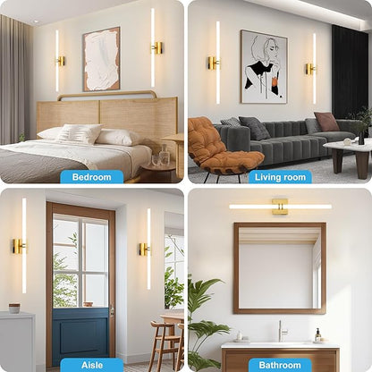 Battery Operated Wall Sconce 1Pack, Gold Rechargeable Wall Lights with Dimmable Remote Control, 30 Inch 3000K-6000K LED Wireless Wall Lamps for Bedroom, Hallway, Background Wall