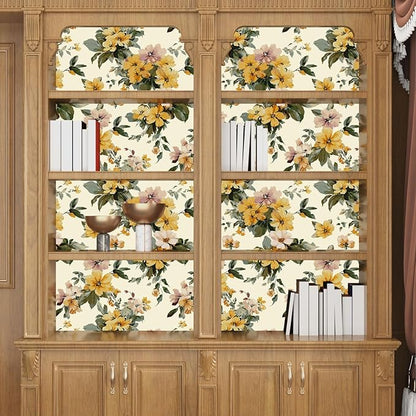 Yellow Floral Wallpaper Peel and Stick, Vintage Botanical Contact Paper 17.5" x 118", Retro Flower Wall Paper Self Adhesive Removable Waterproof for Bathroom Bedroom Shelf Cabinet Drawer Table