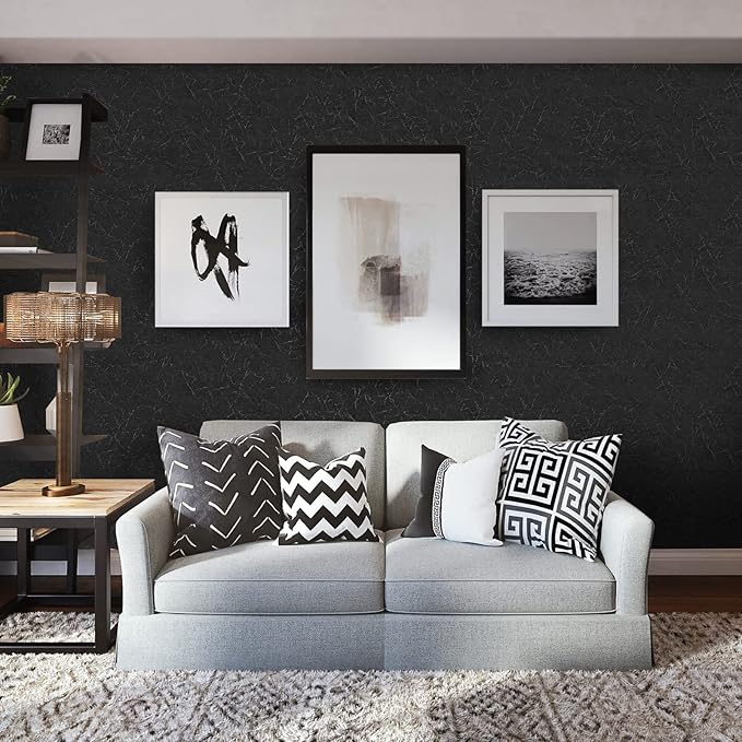 Cohoo Home Black Silk Peel and Stick Wallpaper for Bedroom Solid Black Textured Contact Paper for Cabinets and Drawers Self Adhesive Removable Wallpaper for Bathroom Embossed Waterproof 15.7inW 118inL
