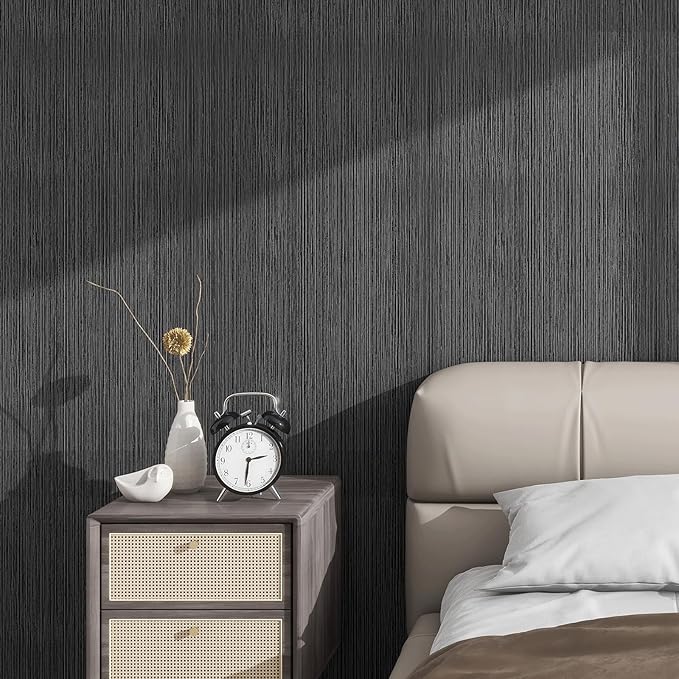 Grasscloth Textured Wallpaper Gray Peel and Stick 24inX393in Fabric Wall Paper Upgraded Thick Self-Adhesive Vinyl Contact Paper for Home Use(Dark Grey)