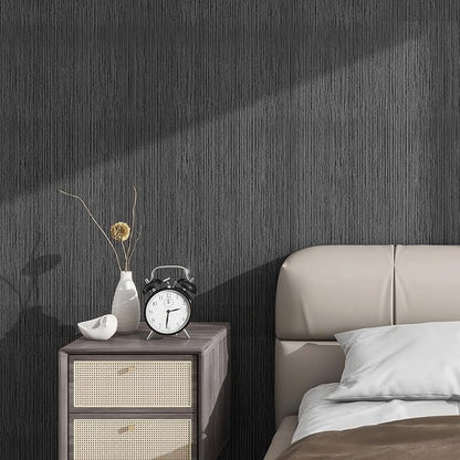 Grasscloth Textured Wallpaper Gray Peel and Stick 24inX393in Fabric Wall Paper Upgraded Thick Self-Adhesive Vinyl Contact Paper for Home Use(Dark Grey)