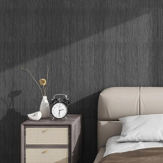 Grasscloth Textured Wallpaper Gray Peel and Stick 24inX393in Fabric Wall Paper Upgraded Thick Self-Adhesive Vinyl Contact Paper for Home Use(Dark Grey)