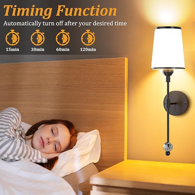 PAIHOME Wall Sconces Set of Two Battery Operated, Rechargeable Wireless Sconces with 5000mAh Dimmable 15 Colors Bulb and Remote, Black Wall Sconce for Bedroom Living Room Bathroom Hallway