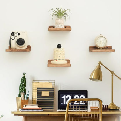 Small Floating Shelf, 5x6 Inch Display Ledges for Wall,Mini Shelves,Rustic Wood Shelf for Bedroom Living Room Bathroom Kitchen (3, Carbonized Black)