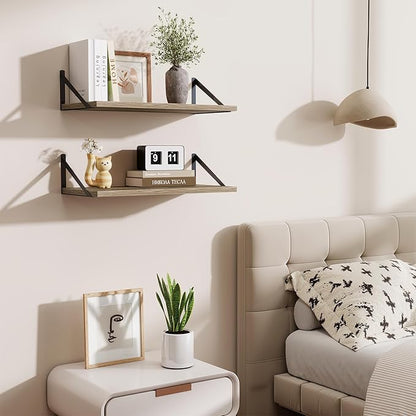 Deep Floating Shelves,24" Wx10 D Floating Shelf for Wall Set of 2,Hanging Storage Shelf with Metal Brackets,Wide Display Wall Shelves for Living Room,Bedroom,Bathroom,Kitchen,Grey