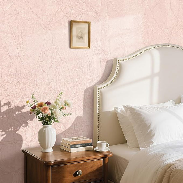 Pink Wallpaper Peel and Stick Felt Fabric Wallpaper 17.7"x317" Wrinkled Textured Pink Velvet Flocking Contact Paper for Bedroom Drawer Liner Self Adhesive Velvet Flocking Liner Felt Sheets