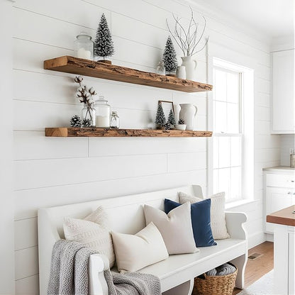 Modern Timber Craft Reclaimed Wood Floating Wall Shelf | Solid Rustic American Barnwood, Floating Shelf Brackets | 2.75" Thickness | 30" L x 10" D, Rustic Original - Oiled, 2 Pack