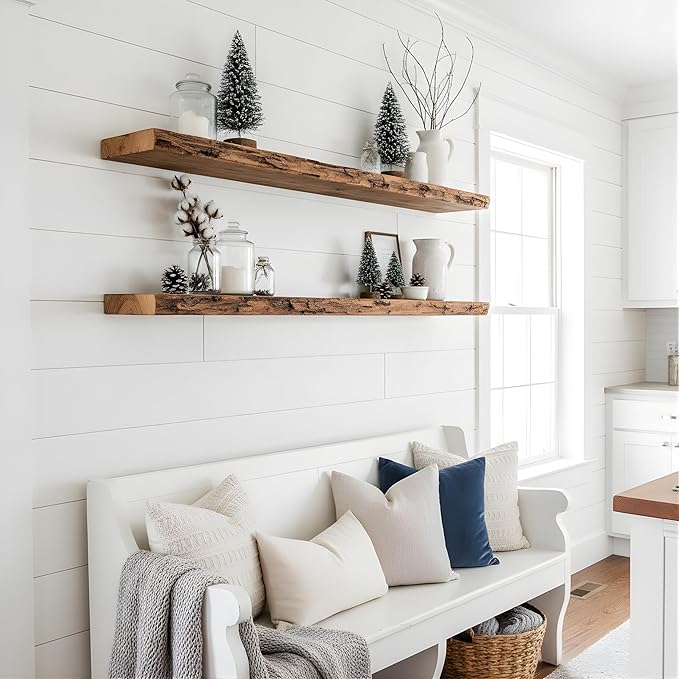 Modern Timber Craft Reclaimed Wood Floating Wall Shelf | Solid Rustic American Barnwood, Floating Shelf Brackets | 2.75