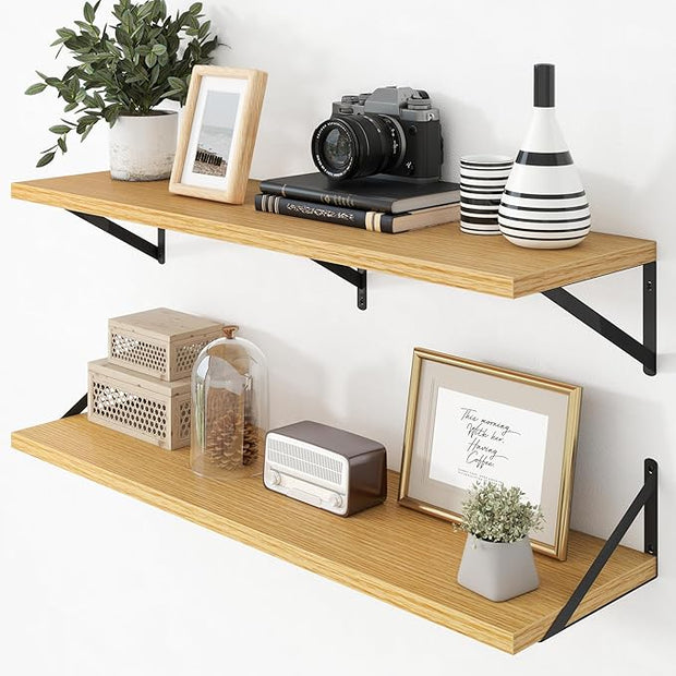 Axeman Deep Floating Shelves - 40 Inch Floating Shelves Set of 2-12 Inch Deep Oak Wall Shelves for Living Room Bathroom Kitchen