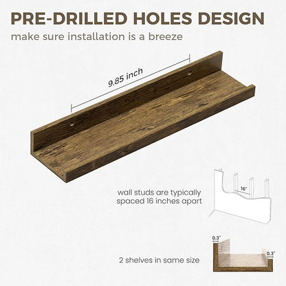 Axeman Floating Shelves | Picture Ledge Shelf Set of 2 | Rustic Brown Wall Shelves with Lip | Brown Picture Shelf for Wall with Ledge | Photo Ledges 16 Inch