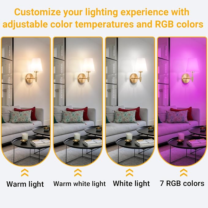 Peel and Stick Wall Sconces, Stick On Wall Sconce Set of 2, Battery Operated Wireless Wall Light, No Drill Adhesive Wall Lamp, Corn Bulb with 10000mAh Rechargeable Battery, Bedroom Wall Decor