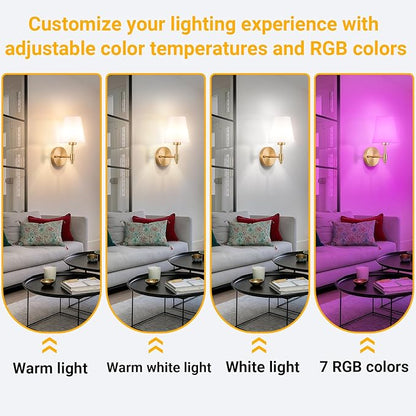 Peel and Stick Wall Sconces, Stick On Wall Sconce Set of 2, Battery Operated Wireless Wall Light, No Drill Adhesive Wall Lamp, Corn Bulb with 10000mAh Rechargeable Battery, Bedroom Wall Decor