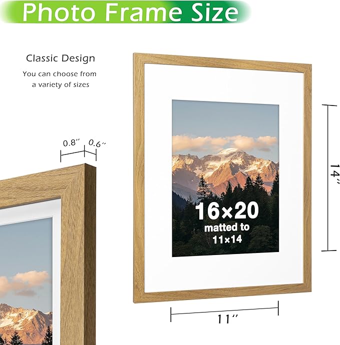 FrameWorks 2-Pack, 16x20 Matted to 11x14 Picture Frame, Golden Oak – Classic Wooden Photo Frame with Tempered Glass, Modern Matte Finish for Prints, Posters, Certificates & Wall Decor – Gallery-Ready