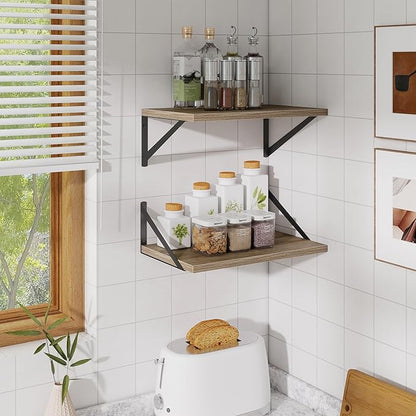 Floating Shelves for Wall,18" Wall Mounted Shelves Set of 2,Wood Floating Shelf with Bracket,Sturdy Metal Bracket Bookshelves Home Decor Storage for Living Room,Bedroom,Bathroom,Kitchen,Grey