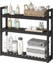 FILWH Bathroom Shelf Bamboo Organizer Rack Adjustable 3-Tier Storage Shelf Wall Mounted Storage Rack Over The Toilet Utility Shelves Living Room Kitchen Shelf(Black)