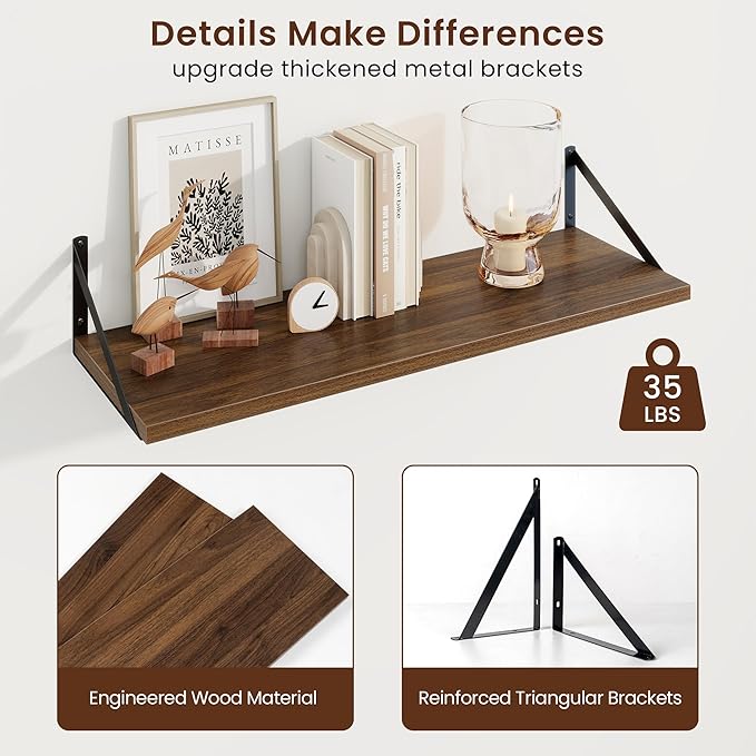 Axeman 30 Inch Floating Shelves | 10 Inch Deep Walnut Wall Shelves Set of 2 | 30