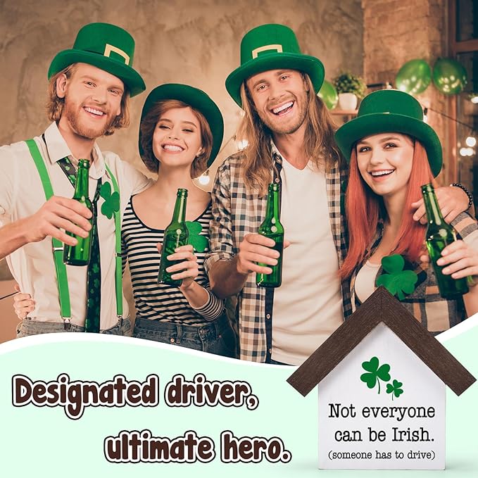 MBL St Patrick's Day Decoration - Funny Wood Irish Decor, Happy Saint Patricks Day Accessories Gifts Green Shamrock Home Table Office Shelf Bar Spring Tiered Tray Centerpiece Gifts for Women Men