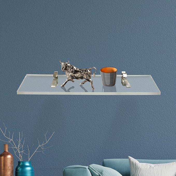 Clear Acrylic Shelves for Wall Storage, 6" W X 36" L, 3/4" Thick Wall Mounted Floating Shelves for Bedroom, Living Room, Bathroom, ‎Easy Installation with Screws and Brushed Nickel Brackets