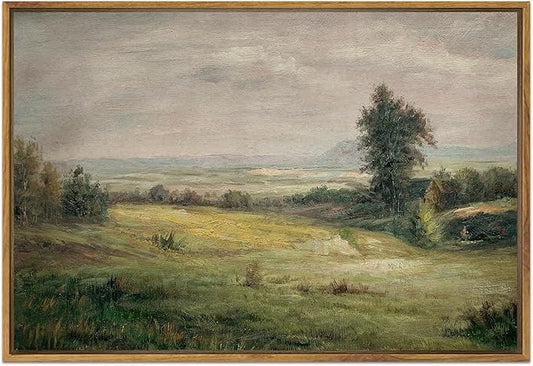 SHENIFY 24x36in Large Vintage Landscape Framed Canvas Wall Art The Vast Grassland Classic Wall Prints Modern Farmhouse Bathroom Office Decor - Natural Framed