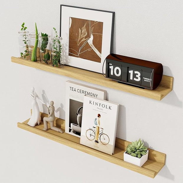 Axeman Picture Ledge Shelf | 24 Inch Floating Shelves Set of 2 | Oak Wall Shelves with Lip | Oak Picture Shelf for Wall with Ledge | Photo Ledges 24 Inch