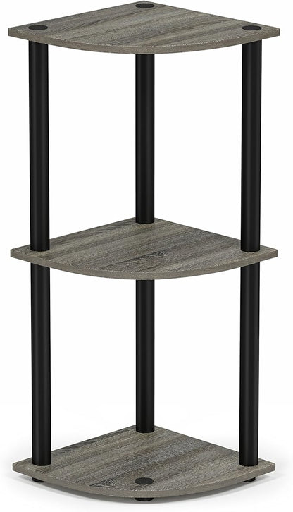 Furinno TURN-N-TUBE Corner Shelf, 3-Tier Corner Bookshelf, Display Storage Shelves with Open Shelves, for Organization and Storage, Living Room, Home Office, Garage, French Oak