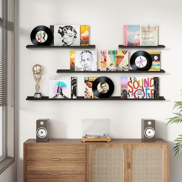 Picture Ledge Shelf, Floating Shelves Set of 2, 72 Inches Long Large Nursery Book Shelves for Toys Storage, Kids Bookshelf Wall Mounted for Living Room Bedroom Decor Books Photo Frames, Black